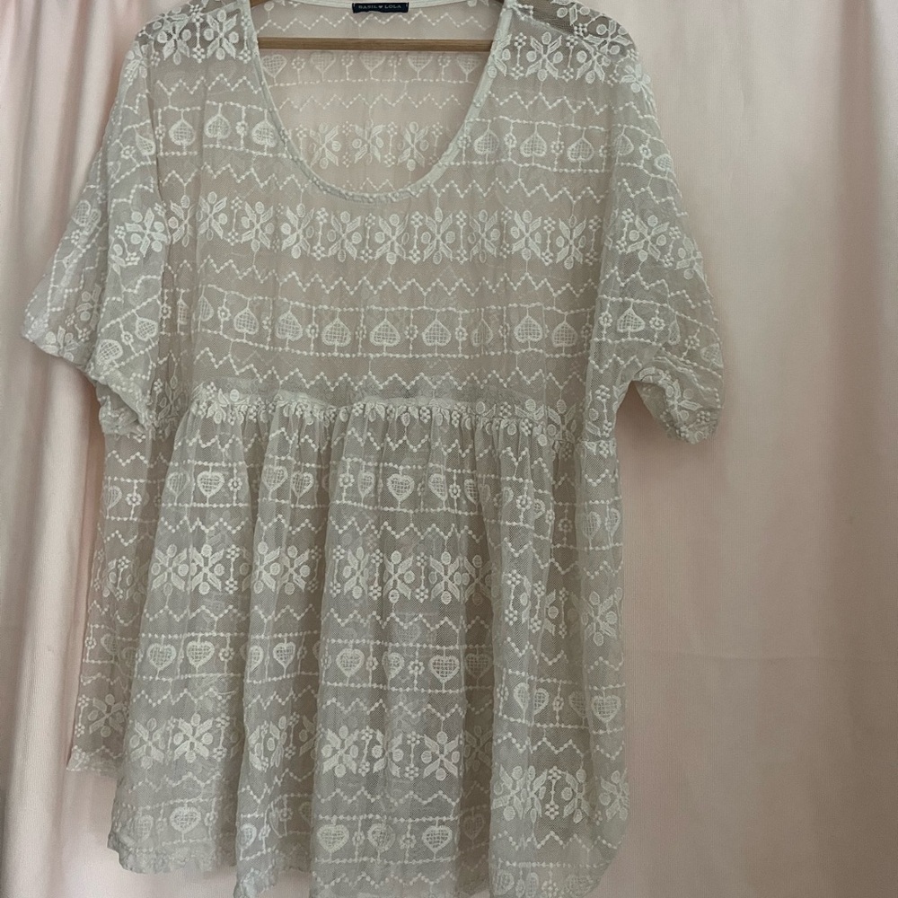 Cream Embellished Short Sleeve Blouse